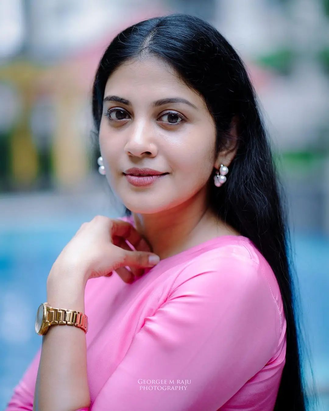 MALAYALAM ACTRESS SHIVADA IN PINK LONG GOWN